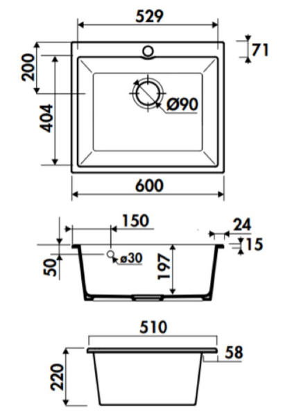 BURNS & FERALL CHAMBORD CONSTANCE I & II WHITE CERAMIC 410 & 600  UNDERMOUNT SINK