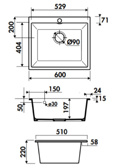 BURNS & FERALL CHAMBORD CONSTANCE I & II WHITE CERAMIC 410 & 600  UNDERMOUNT SINK