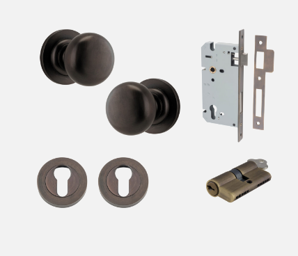 Iver Cambridge Door Knob 0201 Round Rose Signature Brass - Passage kit , privacy kit & Entrance Kit (Dual Function 5 pin and Key Thumb 6 Pin)
