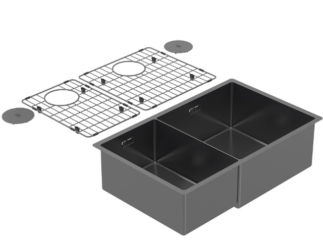 BURNS & FERALL ZOMODO PVD DOUBLE SINK & GRID LEFT HAND / RIGHT HAND - BLACK PEARL ,EUREKA GOLD & RIO BRONZE
