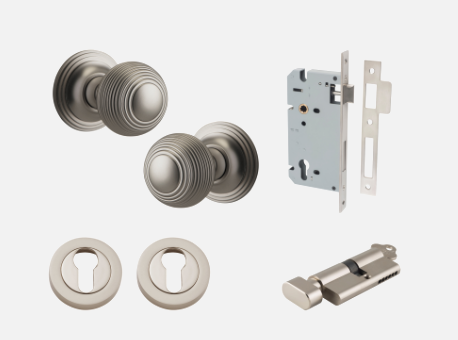 Iver Guildford Door Knob 0229 Round Rose Satin Nickel - Passage kit ,Privacy kit & Entrance Kit (Dual Function 5 pin and Key Thumb 6 Pin)