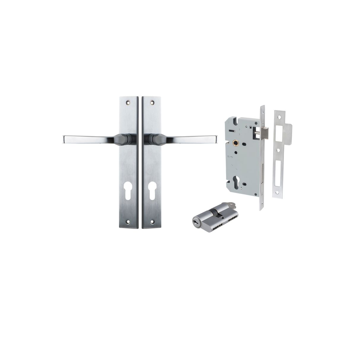 Iver Annecy Door Lever Rectangular Latch Pair, Passage Kit, Privacy Kit , Entrance Kit with High Security Lock - Brushed Chrome