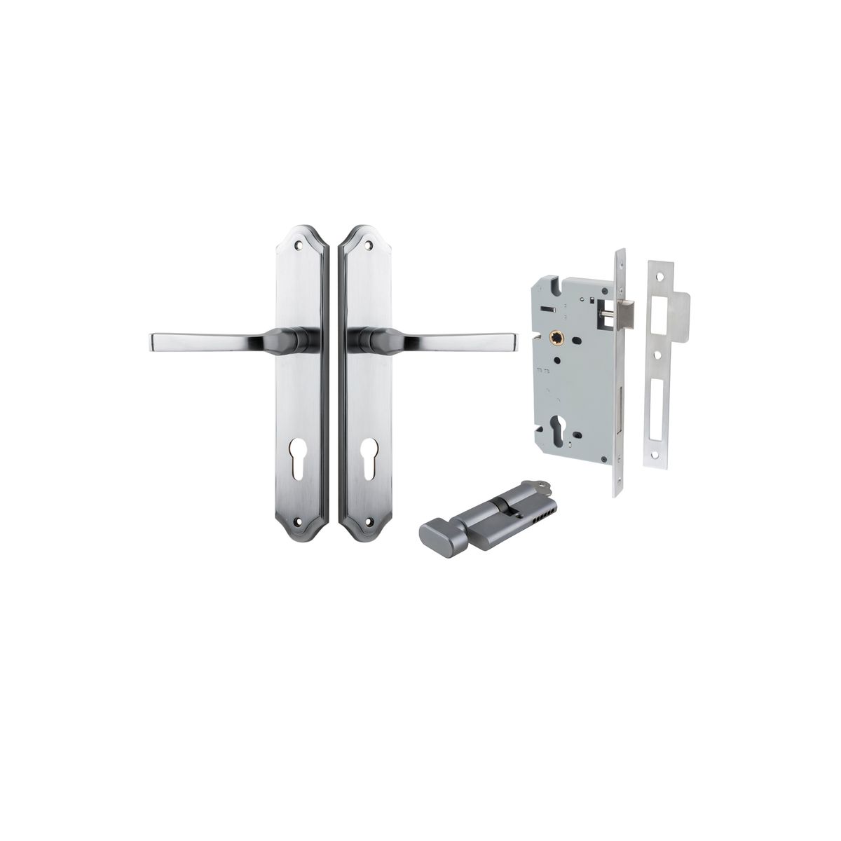 Iver Annecy Door Lever Shouldered Latch Pair, Passage Kit, Privacy Kit , Entrance Kit with High Security Lock -Brushed Chrome