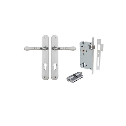 Iver Sarlat  Door Lever Oval Latch Pair, Passage Kit, Privacy Kit , Entrance Kit with High Security Lock - Brushed Chrome