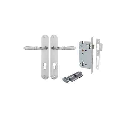 Iver Sarlat  Door Lever Oval Latch Pair, Passage Kit, Privacy Kit , Entrance Kit with High Security Lock - Brushed Chrome