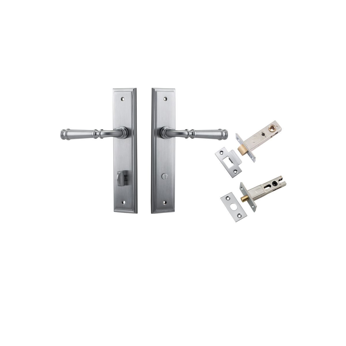 Iver Verona Door Lever Stepped Latch Pair, Passage Kit, Privacy Kit , Entrance Kit with High Security Lock -Brushed Chrome