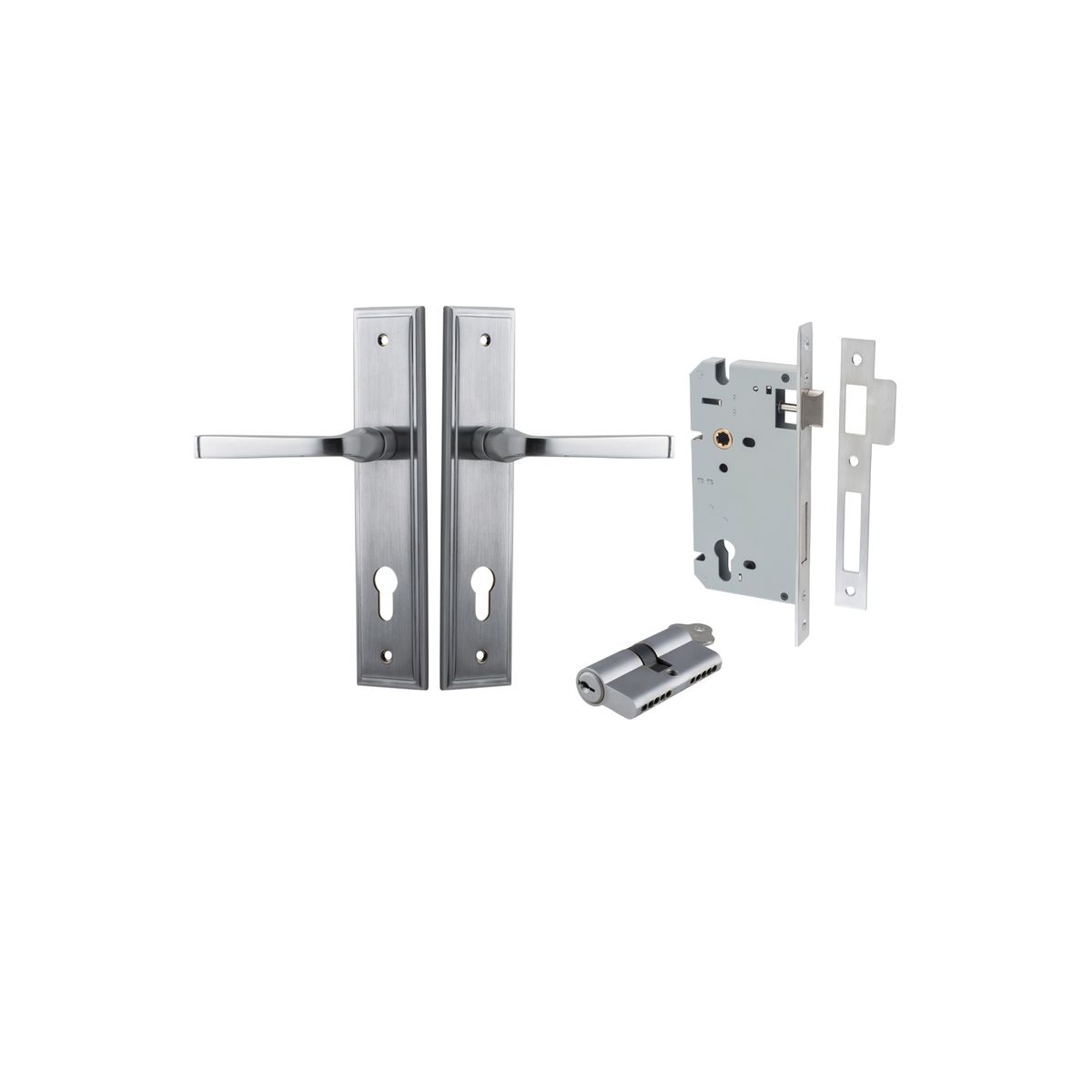 Iver Annecy Door Lever Shouldered Latch Pair, Passage Kit, Privacy Kit , Entrance Kit with High Security Lock -Brushed Chrome