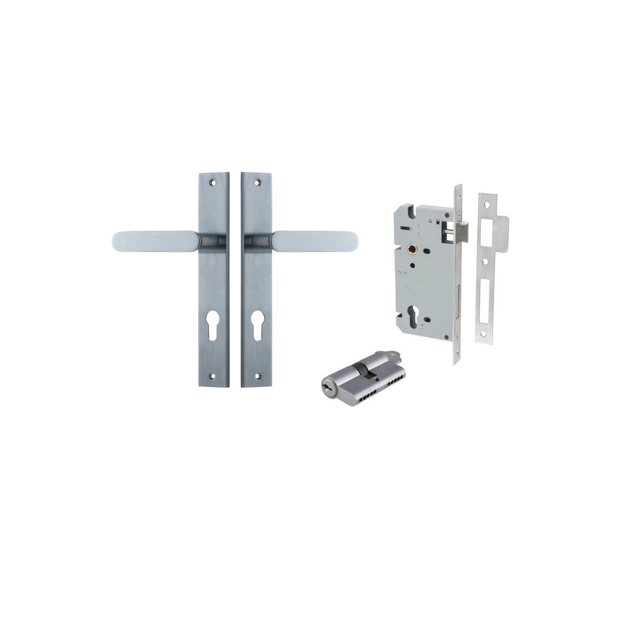 Iver Bronte Door Lever Rectangular Latch Pair, Passage Kit, Privacy Kit , Entrance Kit with High Security Lock - Brushed Chrome
