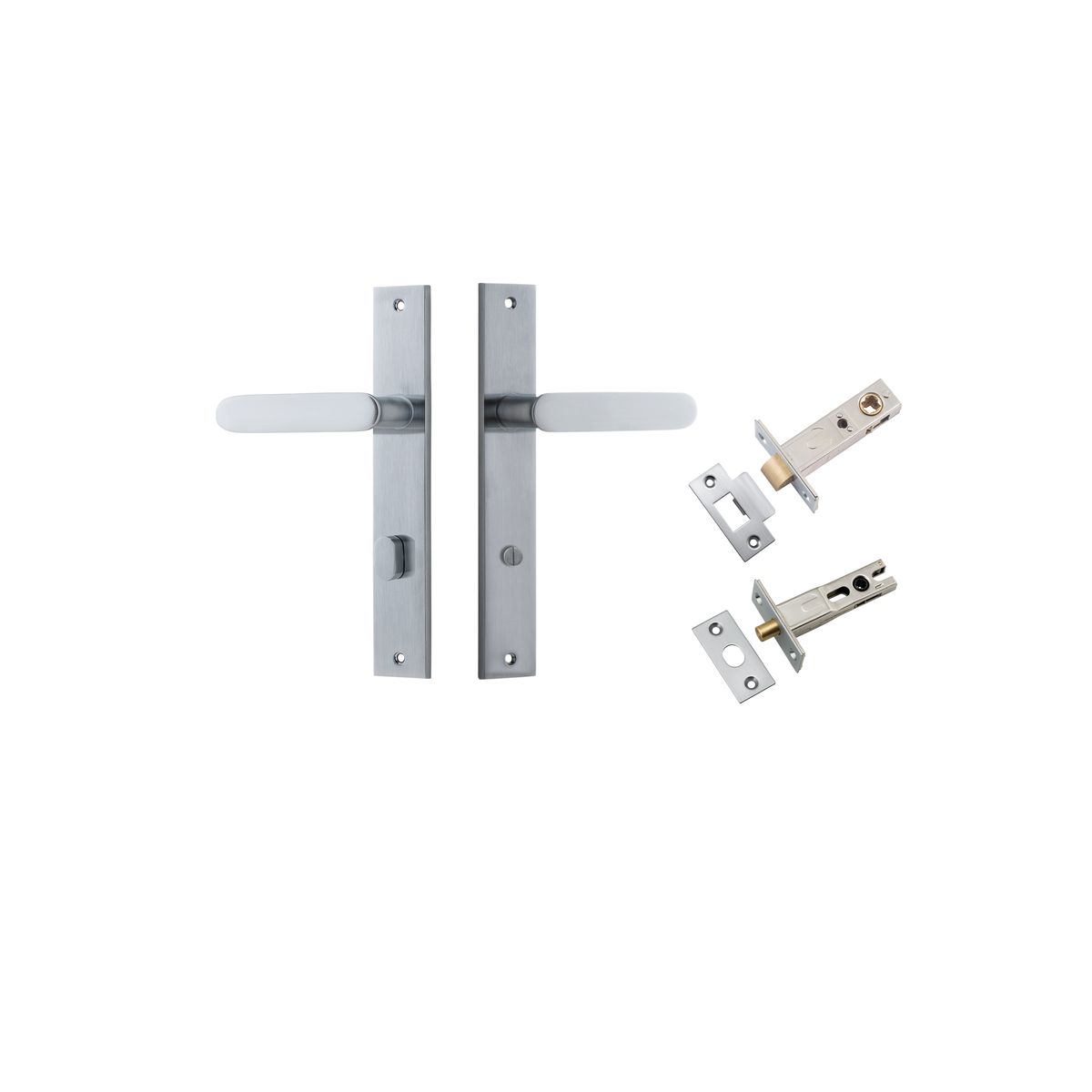 Iver Bronte Door Lever Rectangular Latch Pair, Passage Kit, Privacy Kit , Entrance Kit with High Security Lock - Brushed Chrome