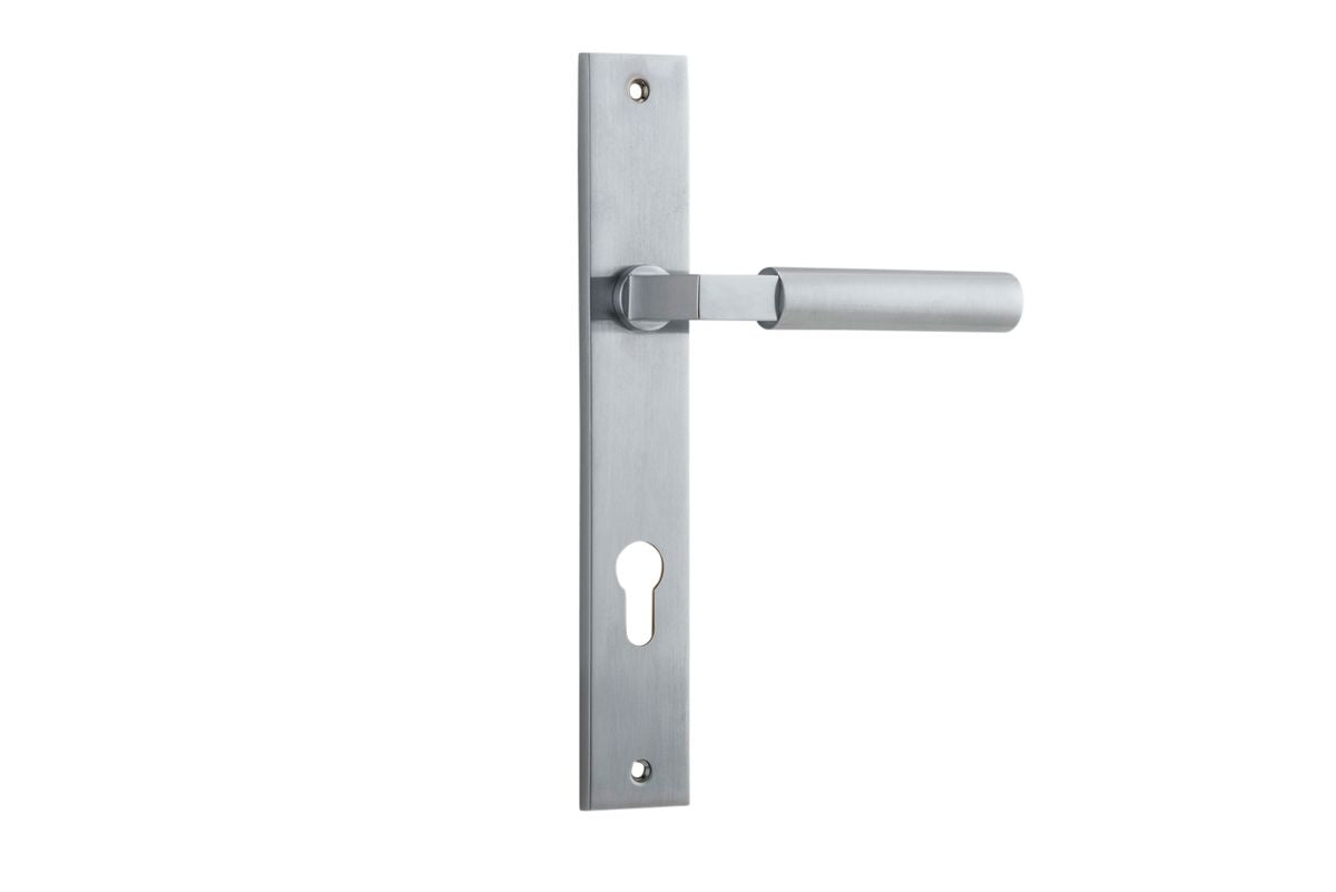 Iver Berlin Door Lever Rectangular Latch Pair, Passage Kit, Privacy Kit , Entrance Kit with High Security Lock - Brushed Chrome
