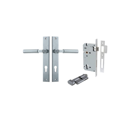 Iver Berlin Door Lever Rectangular Latch Pair, Passage Kit, Privacy Kit , Entrance Kit with High Security Lock - Brushed Chrome