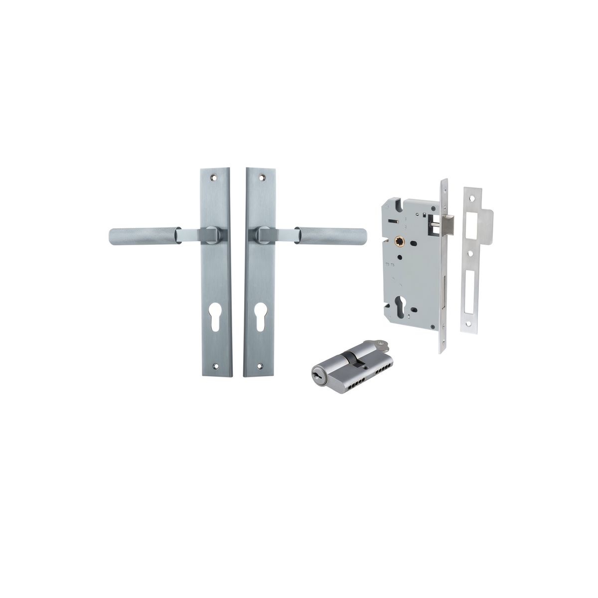 Iver Brunswick  Door Lever Rectangular Latch Pair, Passage Kit, Privacy Kit , Entrance Kit with High Security Lock - Brushed Chrome