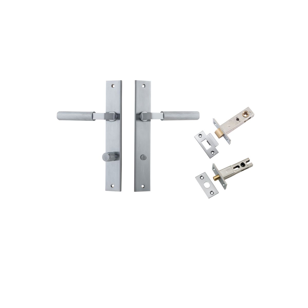 Iver Brunswick  Door Lever Rectangular Latch Pair, Passage Kit, Privacy Kit , Entrance Kit with High Security Lock - Brushed Chrome