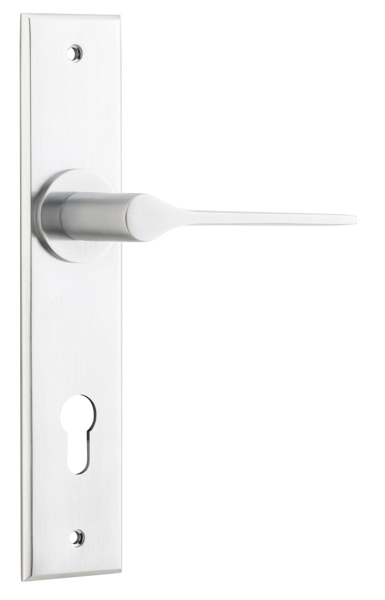 Iver Como  Door Lever Chamfered Latch Pair, Passage Kit, Privacy Kit , Entrance Kit with High Security Lock -Brushed Chrome