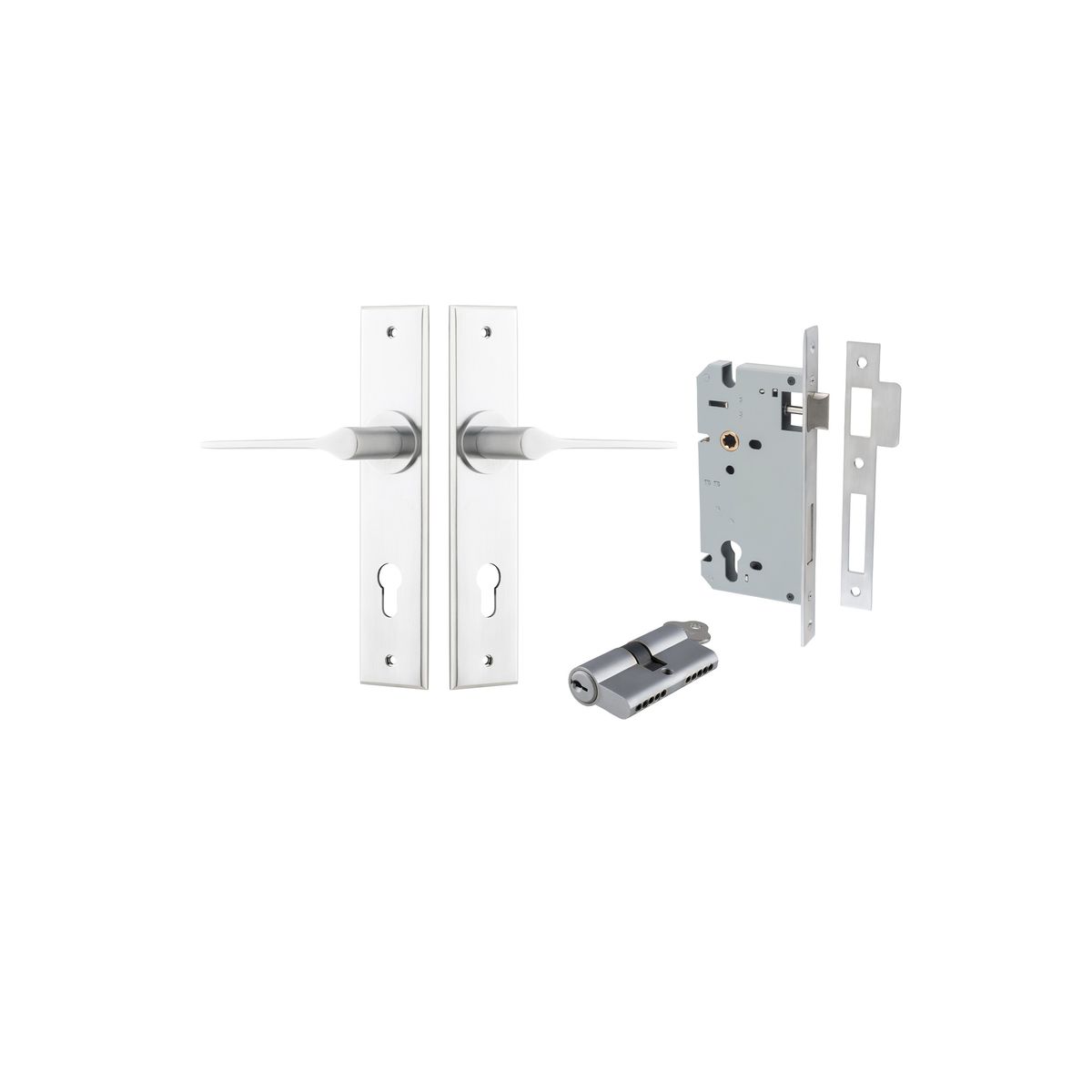 Iver Como  Door Lever Chamfered Latch Pair, Passage Kit, Privacy Kit , Entrance Kit with High Security Lock -Brushed Chrome