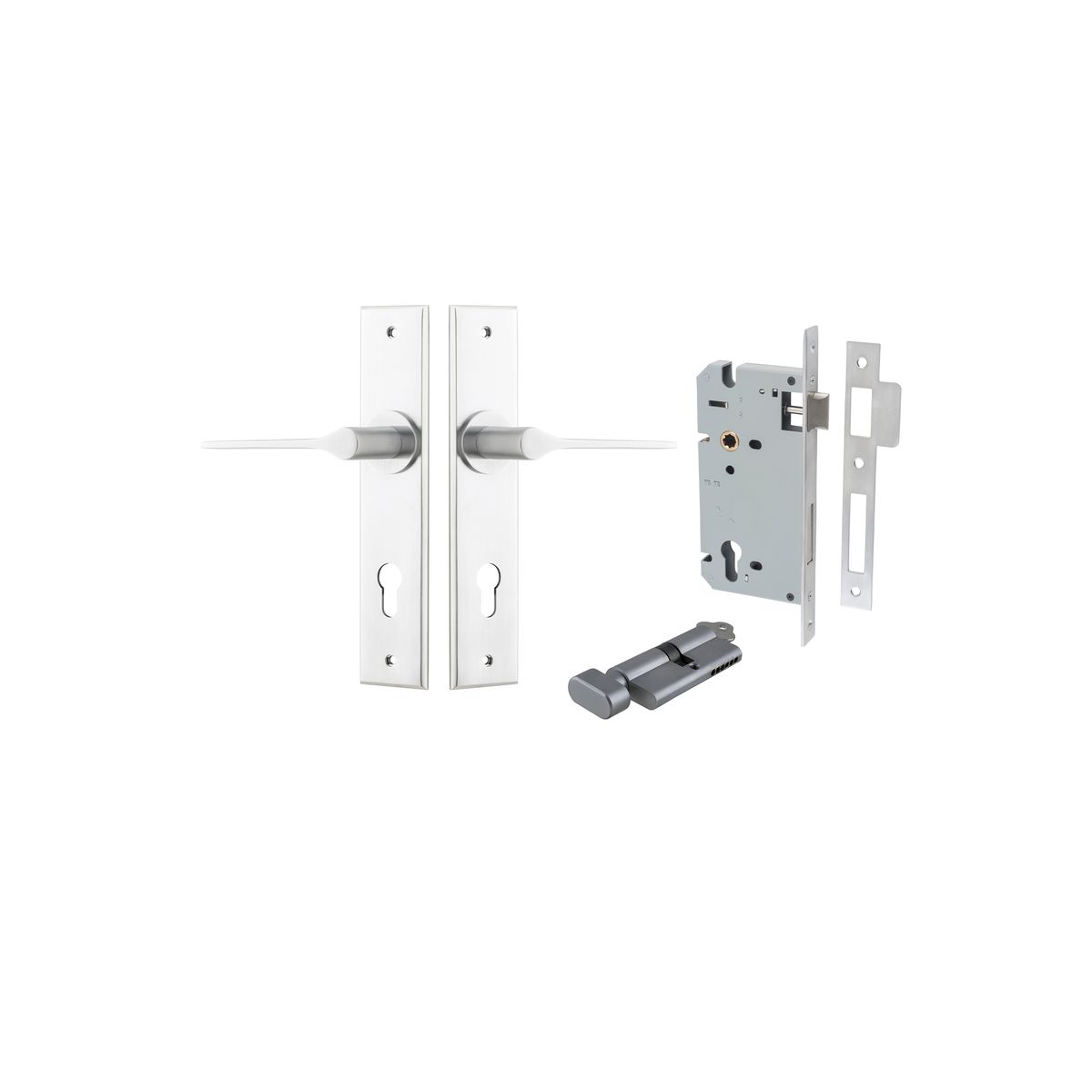 Iver Como  Door Lever Chamfered Latch Pair, Passage Kit, Privacy Kit , Entrance Kit with High Security Lock -Brushed Chrome