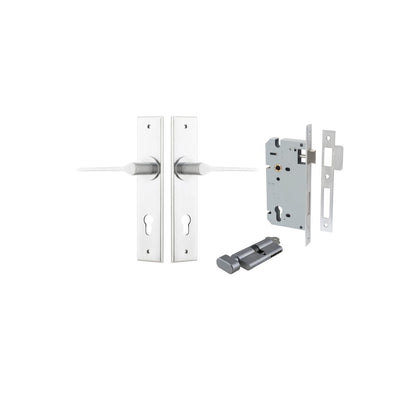 Iver Como  Door Lever Chamfered Latch Pair, Passage Kit, Privacy Kit , Entrance Kit with High Security Lock -Brushed Chrome