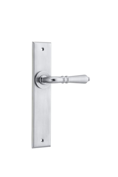 Iver Sarlat  Door Lever Chamfered Latch Pair, Passage Kit, Privacy Kit , Entrance Kit with High Security Lock -Brushed Chrome