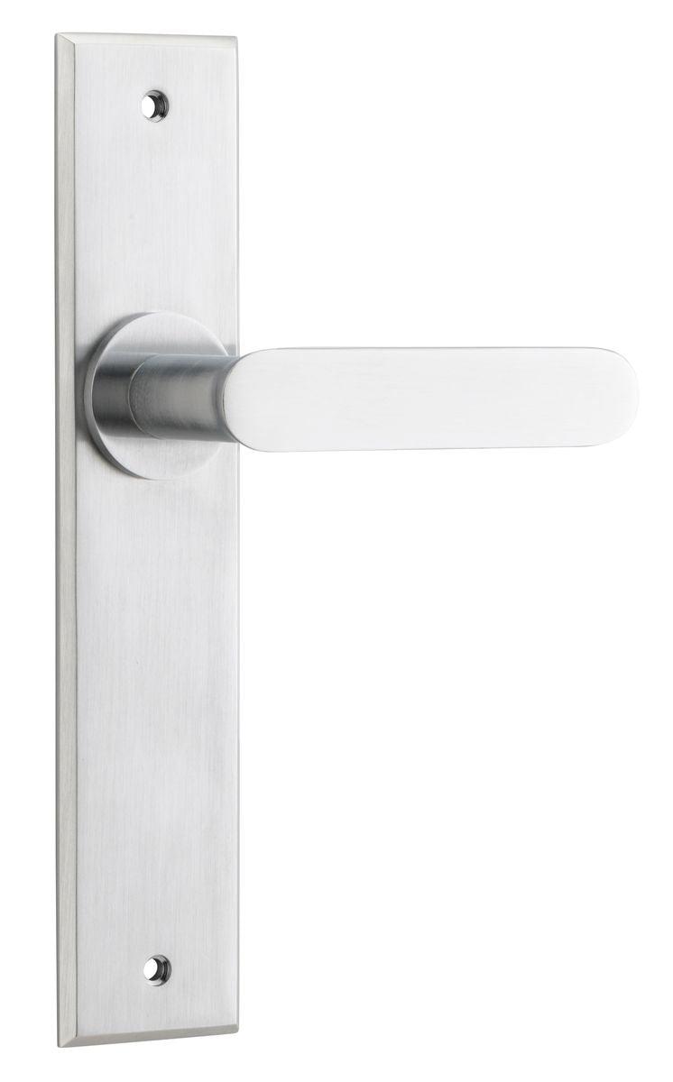 Iver Bronte Door Lever Chamfered Latch Pair, Passage Kit, Privacy Kit , Entrance Kit with High Security Lock - Brushed Chrome