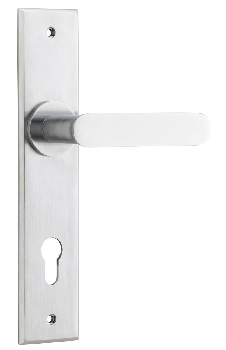 Iver Bronte Door Lever Chamfered Latch Pair, Passage Kit, Privacy Kit , Entrance Kit with High Security Lock - Brushed Chrome