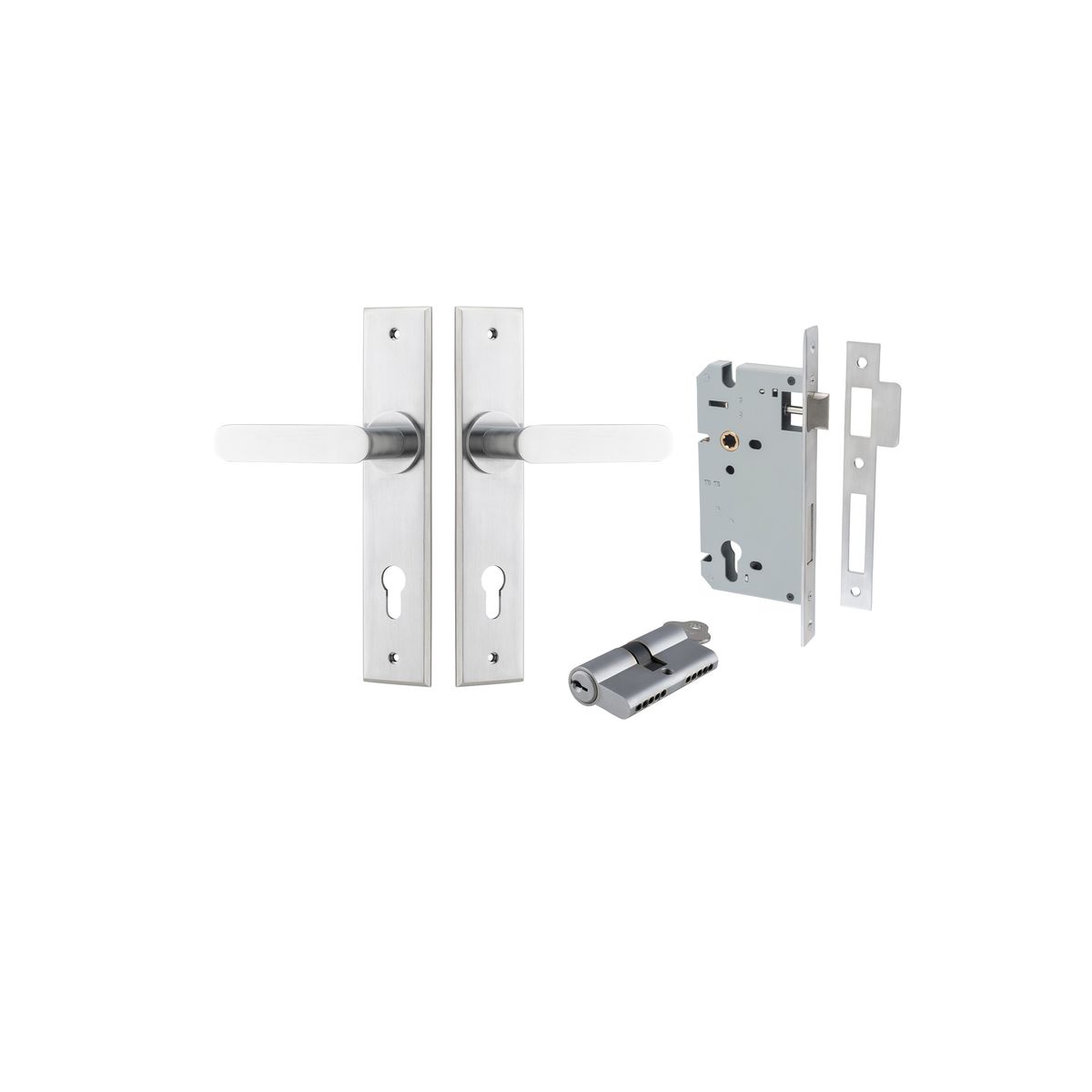 Iver Bronte Door Lever Chamfered Latch Pair, Passage Kit, Privacy Kit , Entrance Kit with High Security Lock - Brushed Chrome