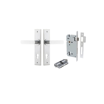 Iver Bronte Door Lever Chamfered Latch Pair, Passage Kit, Privacy Kit , Entrance Kit with High Security Lock - Brushed Chrome