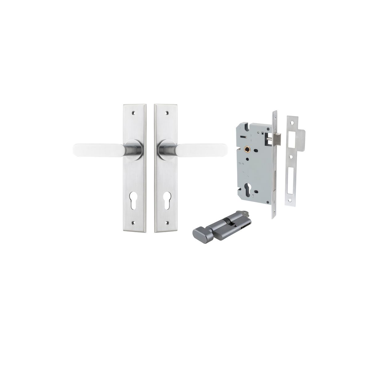 Iver Bronte Door Lever Chamfered Latch Pair, Passage Kit, Privacy Kit , Entrance Kit with High Security Lock - Brushed Chrome