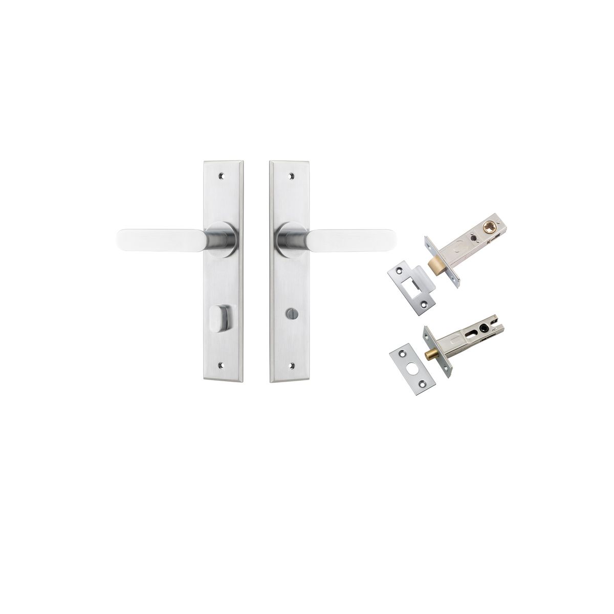 Iver Bronte Door Lever Chamfered Latch Pair, Passage Kit, Privacy Kit , Entrance Kit with High Security Lock - Brushed Chrome