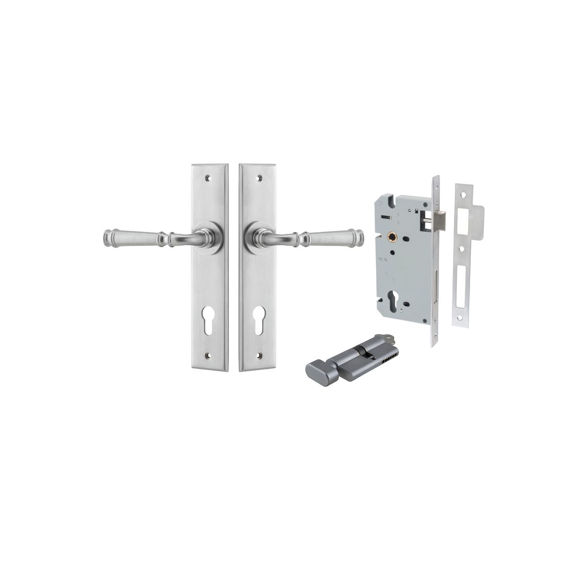 Iver Verona Door Lever Chamfered Latch Pair, Passage Kit, Privacy Kit , Entrance Kit with High Security Lock -Brushed Chrome