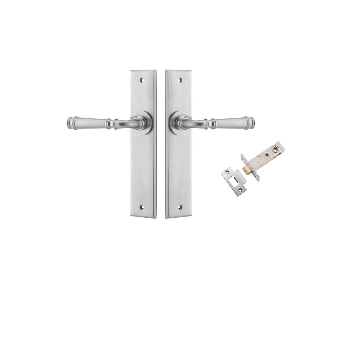 Iver Verona Door Lever Chamfered Latch Pair, Passage Kit, Privacy Kit , Entrance Kit with High Security Lock -Brushed Chrome