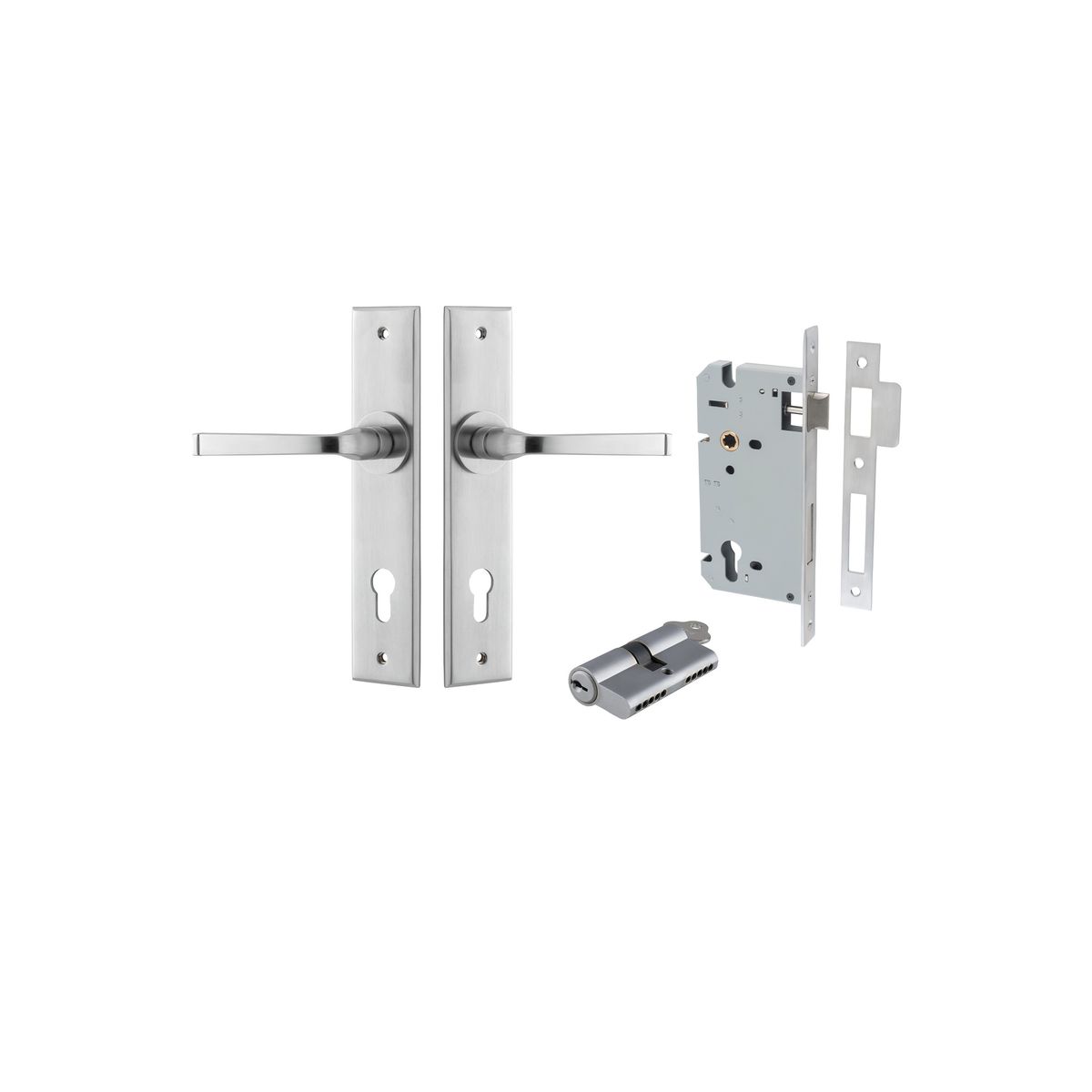 Iver Annecy Door Lever Chamfered Latch Pair, Passage Kit, Privacy Kit , Entrance Kit with High Security Lock -Brushed Chrome