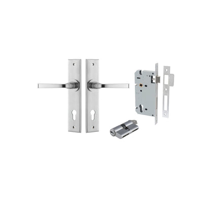 Iver Annecy Door Lever Chamfered Latch Pair, Passage Kit, Privacy Kit , Entrance Kit with High Security Lock -Brushed Chrome
