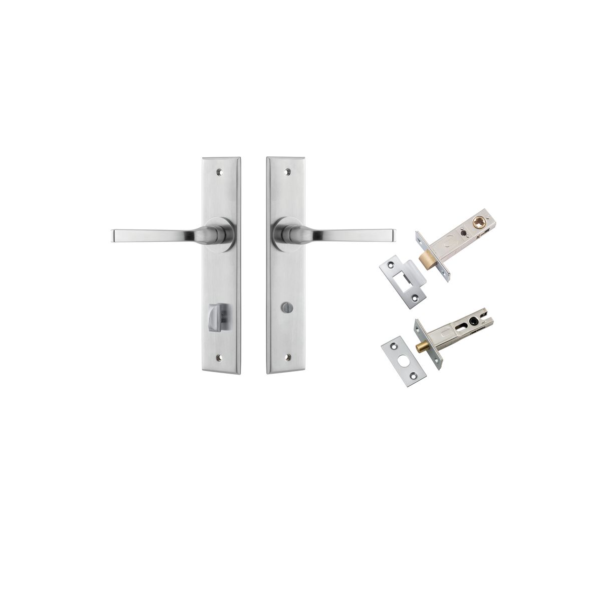 Iver Annecy Door Lever Chamfered Latch Pair, Passage Kit, Privacy Kit , Entrance Kit with High Security Lock -Brushed Chrome