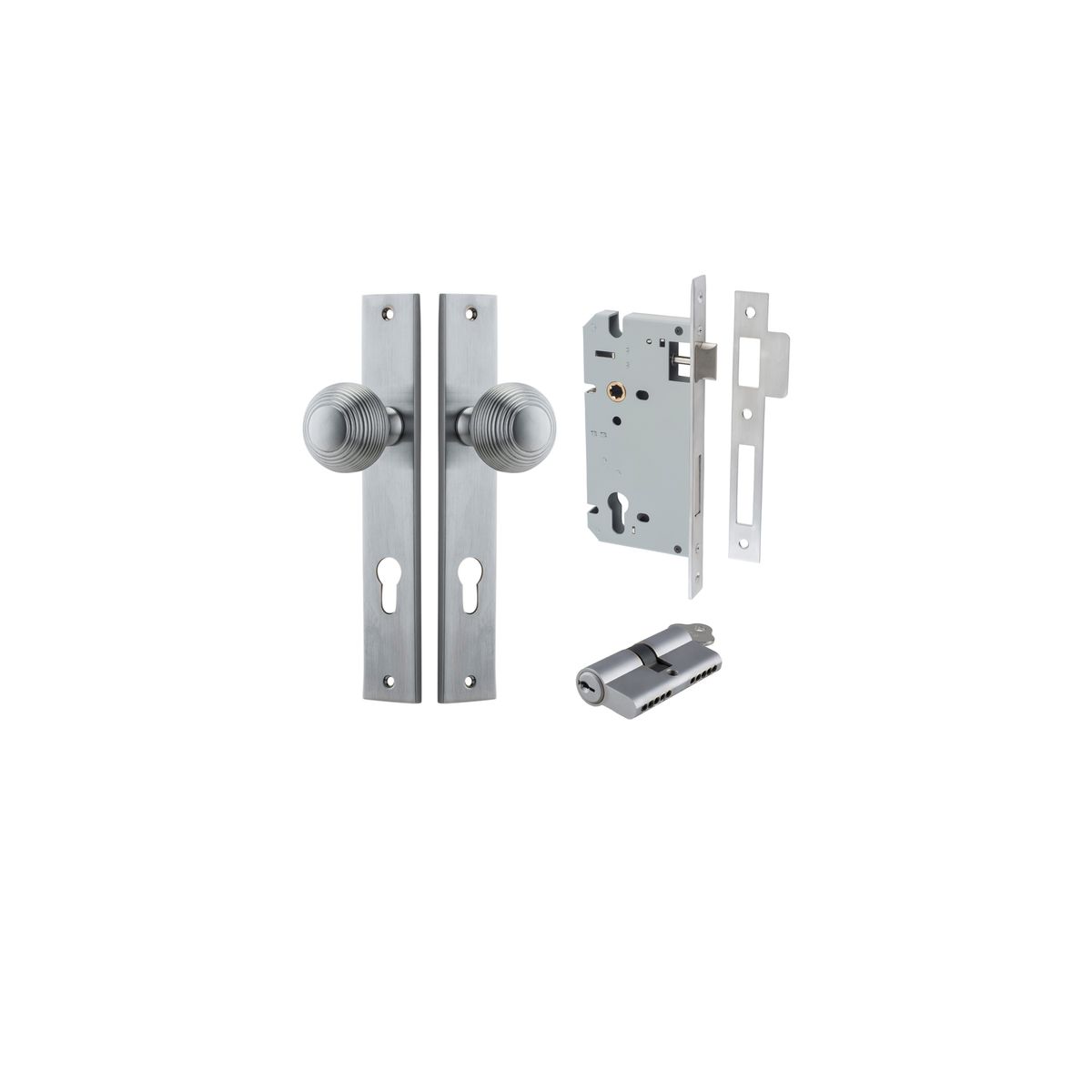 Iver Guildford Door Knob Rectangular Latch Pair, Passage Kit, Privacy Kit , Entrance Kit with High Security Lock -Brushed Chrome