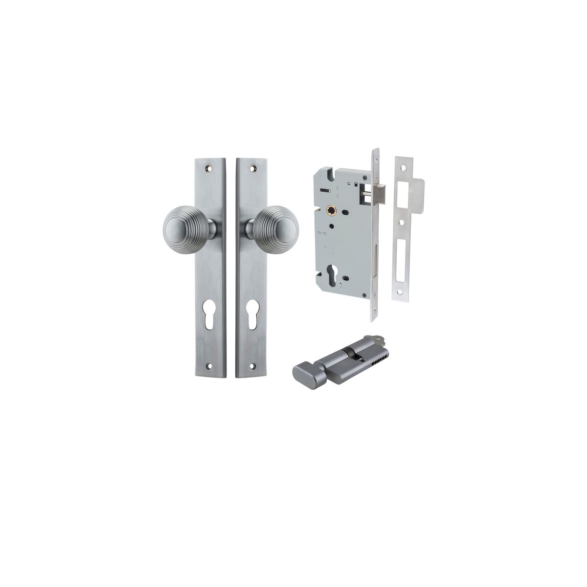 Iver Guildford Door Knob Rectangular Latch Pair, Passage Kit, Privacy Kit , Entrance Kit with High Security Lock -Brushed Chrome