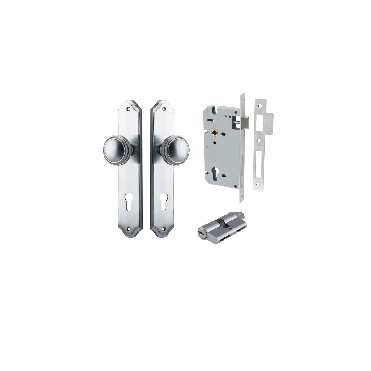 Iver Paddington  Door Knob Shouldered Latch Pair, Passage Kit, Privacy Kit , Entrance Kit with High Security Lock - Brushed Chrome