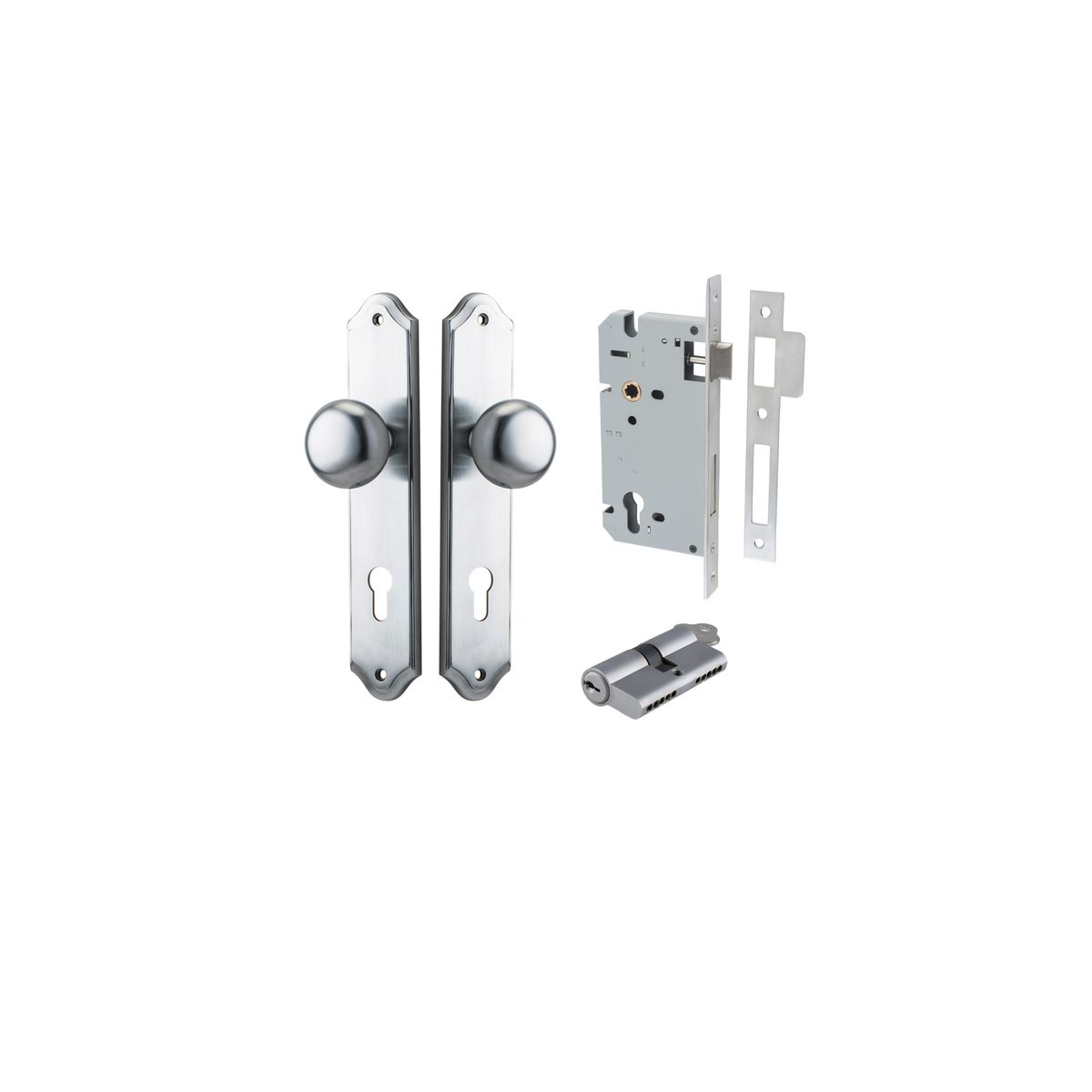 Iver Cambridge Door Knob Shouldered Latch Pair, Passage Kit, Privacy Kit , Entrance Kit with High Security Lock -Brushed Chrome
