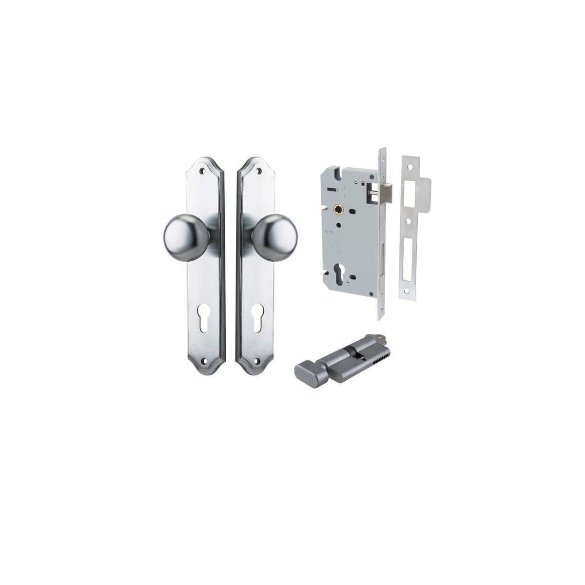 Iver Cambridge Door Knob Shouldered Latch Pair, Passage Kit, Privacy Kit , Entrance Kit with High Security Lock -Brushed Chrome