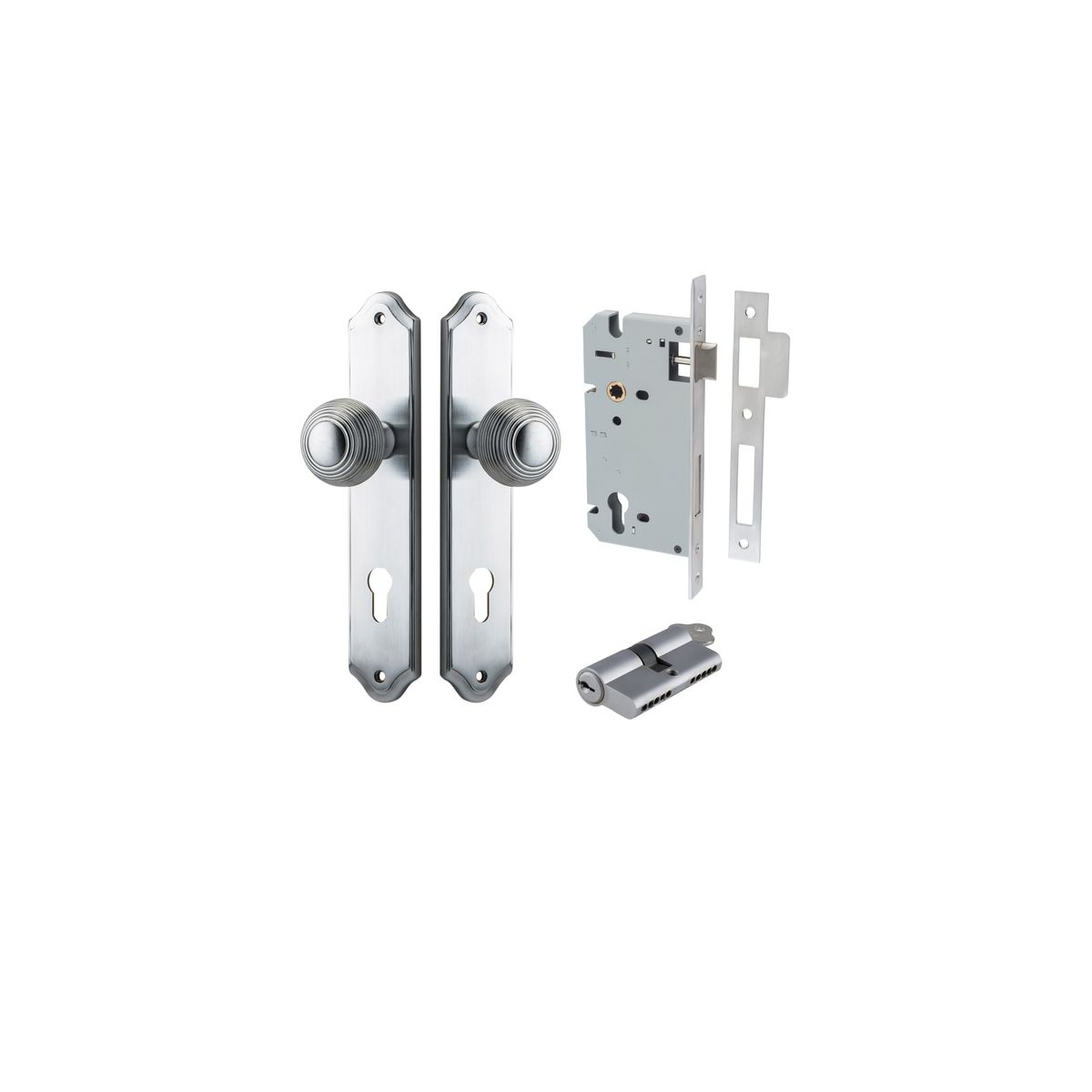 Iver Guildford Door Knob Shouldered Latch Pair, Passage Kit, Privacy Kit , Entrance Kit with High Security Lock -Brushed Chrome