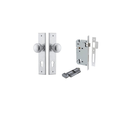 Iver Paddington  Door Knob Chamfered Latch Pair, Passage Kit, Privacy Kit , Entrance Kit with High Security Lock -Brushed Chrome