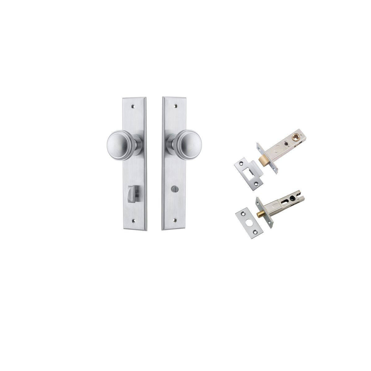 Iver Paddington  Door Knob Chamfered Latch Pair, Passage Kit, Privacy Kit , Entrance Kit with High Security Lock -Brushed Chrome
