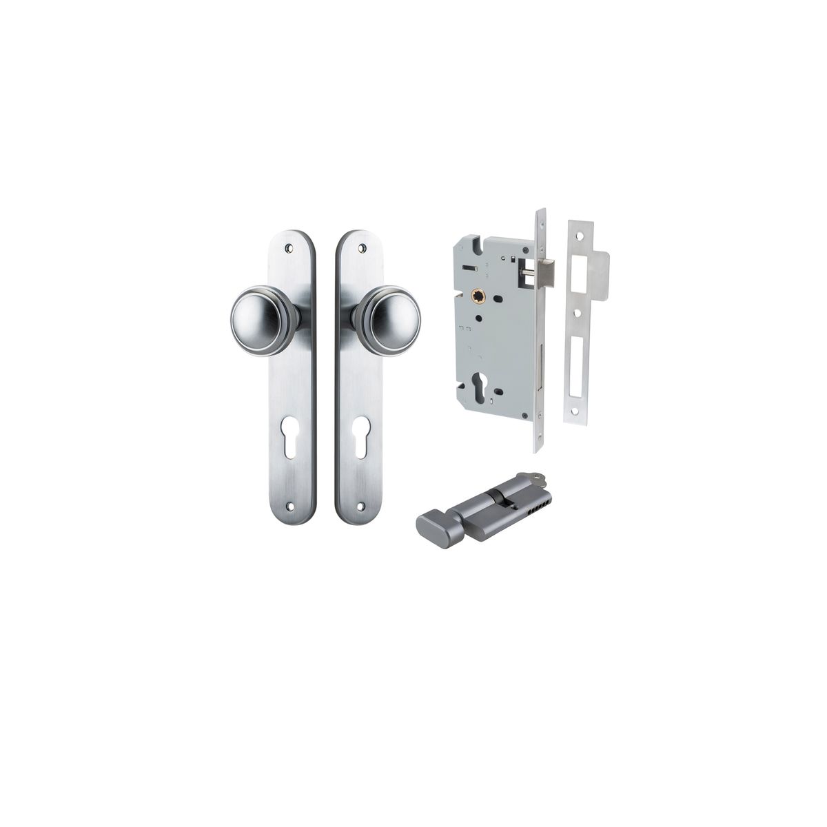 Iver Paddington  Door Knob Oval Latch Pair, Passage Kit, Privacy Kit , Entrance Kit with High Security Lock - Brushed Chrome