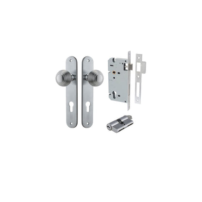 Iver Guildford Door Knob Oval Latch Pair, Passage Kit, Privacy Kit , Entrance Kit with High Security Lock -Brushed Chrome