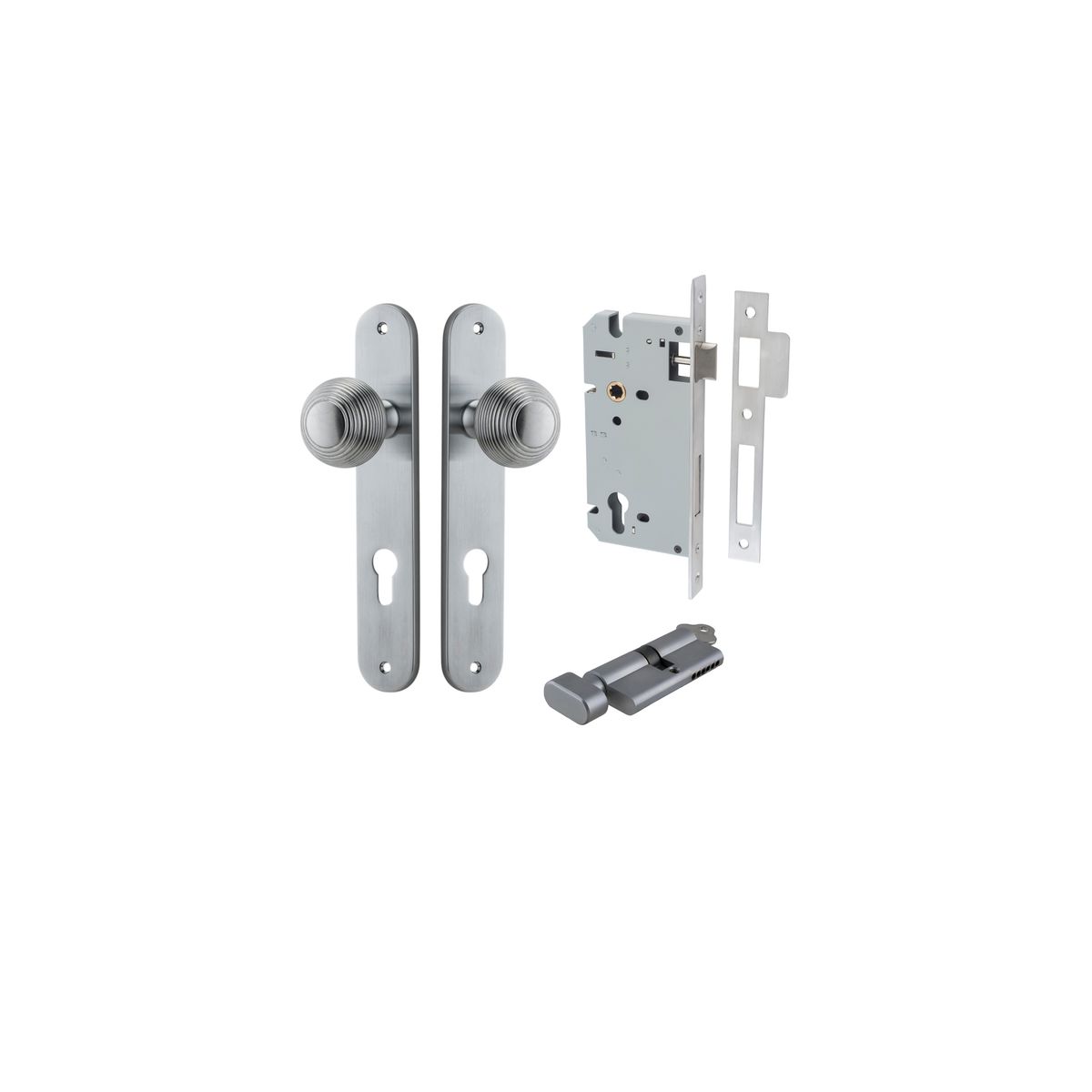 Iver Guildford Door Knob Oval Latch Pair, Passage Kit, Privacy Kit , Entrance Kit with High Security Lock -Brushed Chrome