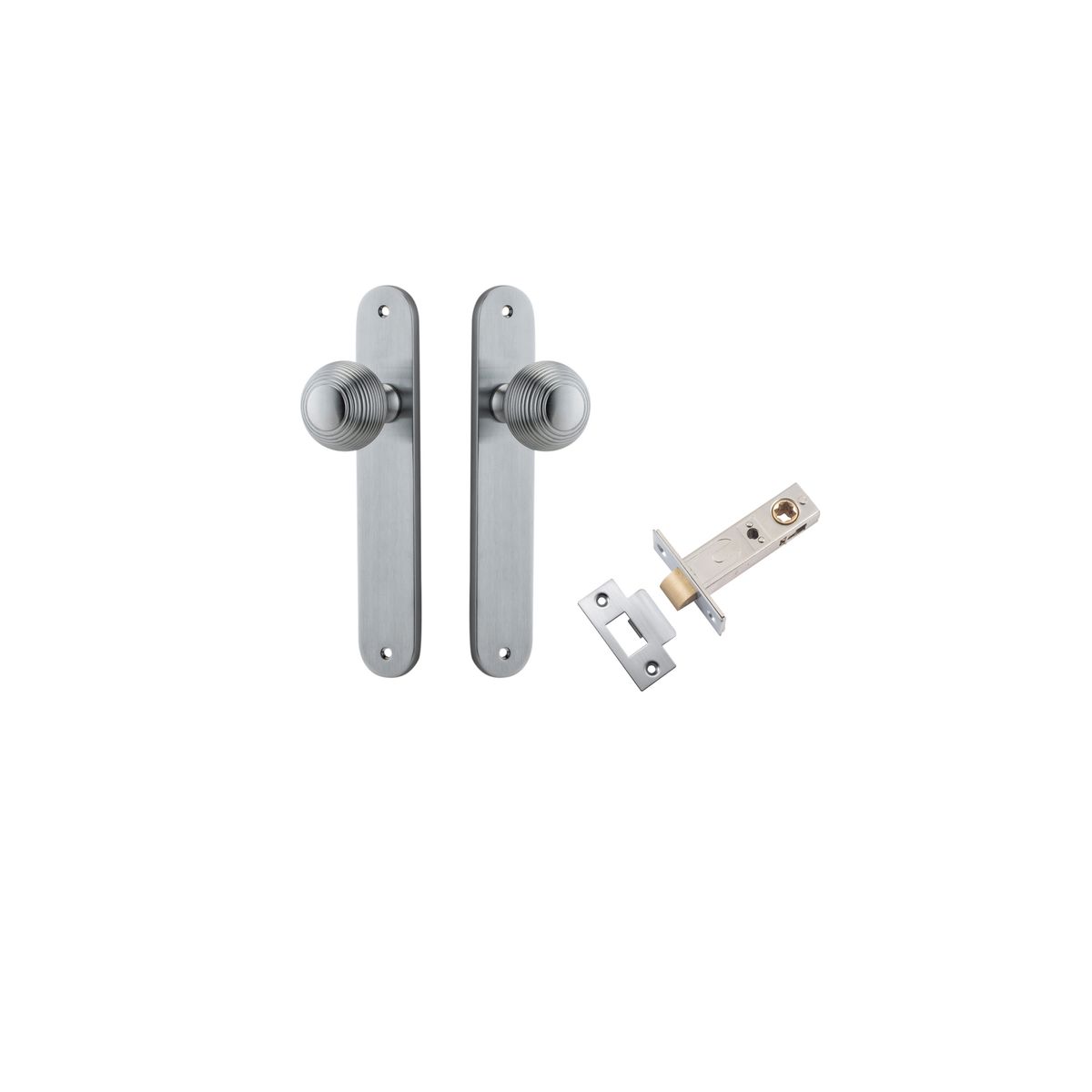 Iver Guildford Door Knob Oval Latch Pair, Passage Kit, Privacy Kit , Entrance Kit with High Security Lock -Brushed Chrome