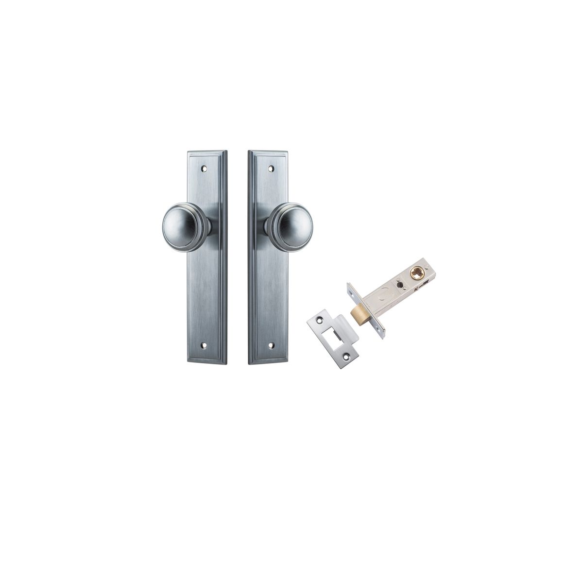 Iver Paddington  Door Knob Stepped Latch Pair, Passage Kit, Privacy Kit , Entrance Kit with High Security Lock - Brushed Chrome