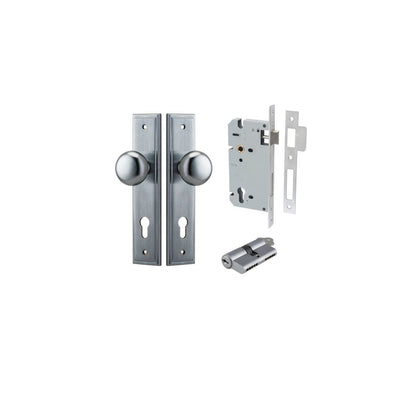 Iver Cambridge Door Knob Stepped Latch Pair, Passage Kit, Privacy Kit , Entrance Kit with High Security Lock - Brushed Chrome