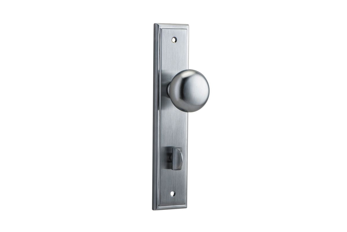 Iver Cambridge Door Knob Stepped Latch Pair, Passage Kit, Privacy Kit , Entrance Kit with High Security Lock - Brushed Chrome