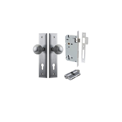 Iver Guildford Door Knob Stepped Latch Pair, Passage Kit, Privacy Kit , Entrance Kit with High Security Lock - Brushed Chrome