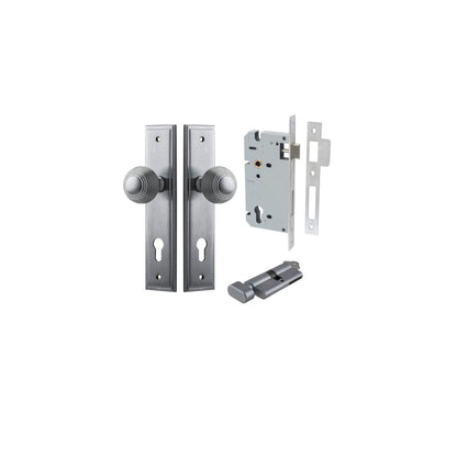 Iver Guildford Door Knob Stepped Latch Pair, Passage Kit, Privacy Kit , Entrance Kit with High Security Lock - Brushed Chrome